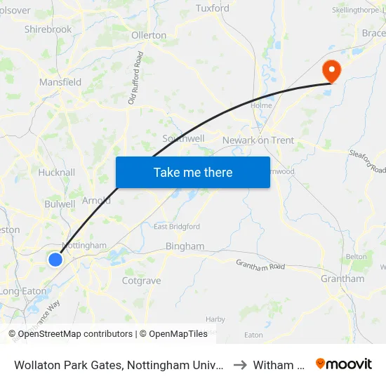 Wollaton Park Gates, Nottingham University Main Campus (Un12) to Witham St Hughs map