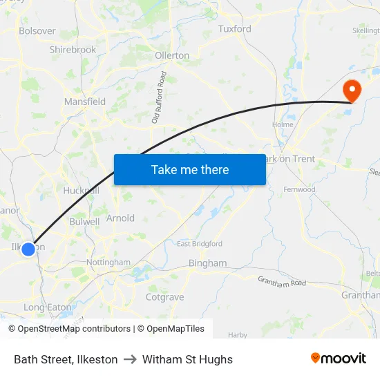 Bath Street, Ilkeston to Witham St Hughs map