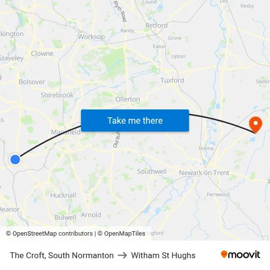 The Croft, South Normanton to Witham St Hughs map