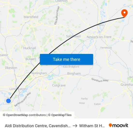 Aldi Distribution Centre, Cavendish Bridge to Witham St Hughs map