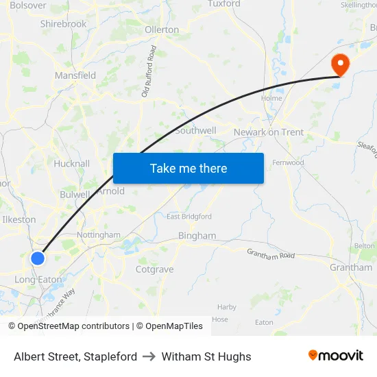 Albert Street, Stapleford to Witham St Hughs map
