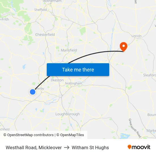 Westhall Road, Mickleover to Witham St Hughs map