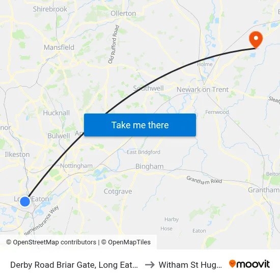Derby Road Briar Gate, Long Eaton to Witham St Hughs map