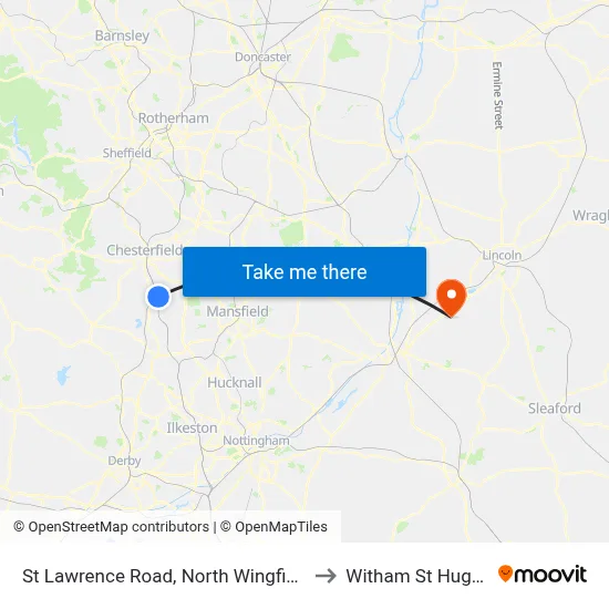 St Lawrence Road, North Wingfield to Witham St Hughs map