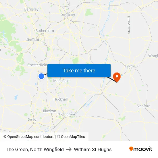 The Green, North Wingfield to Witham St Hughs map