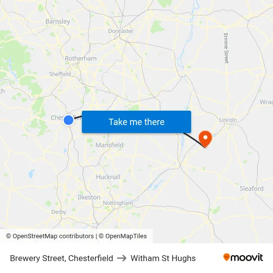 Brewery Street, Chesterfield to Witham St Hughs map