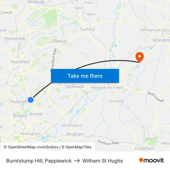 Burntstump Hill, Papplewick to Witham St Hughs map