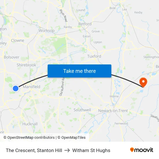 The Crescent, Stanton Hill to Witham St Hughs map