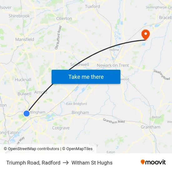 Triumph Road, Radford to Witham St Hughs map