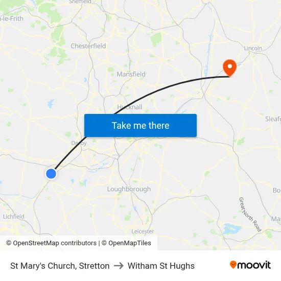 St Mary's Church, Stretton to Witham St Hughs map