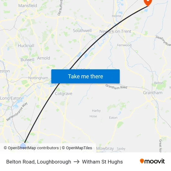 Belton Road, Loughborough to Witham St Hughs map