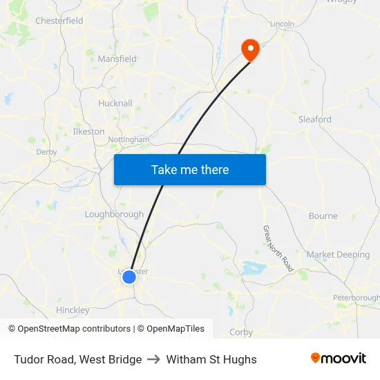 Tudor Road, West Bridge to Witham St Hughs map