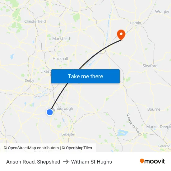 Anson Road, Shepshed to Witham St Hughs map