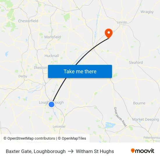 Baxter Gate, Loughborough to Witham St Hughs map
