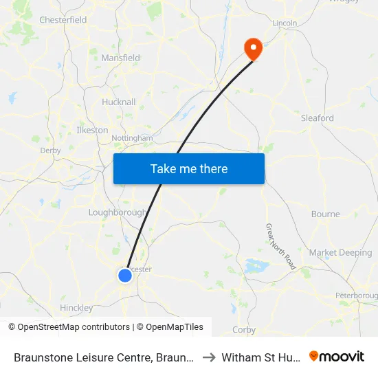 Braunstone Leisure Centre, Braunstone to Witham St Hughs map