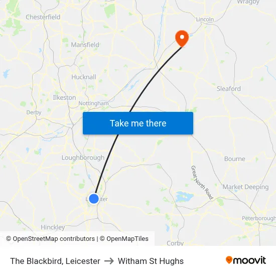 The Blackbird, Leicester to Witham St Hughs map