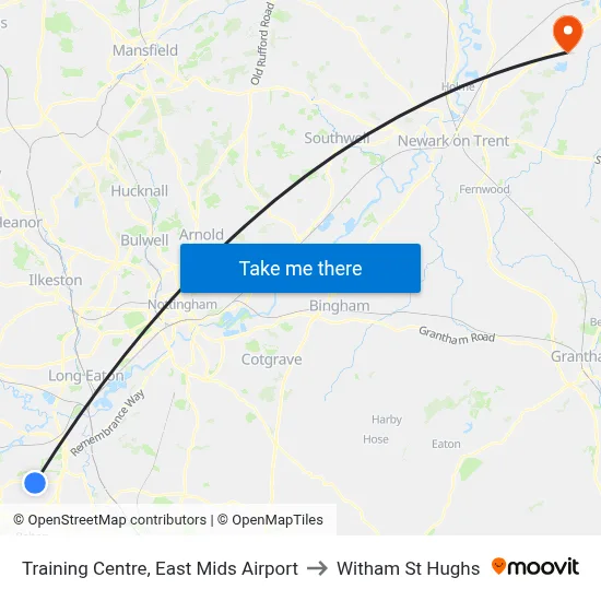Training Centre, East Mids Airport to Witham St Hughs map