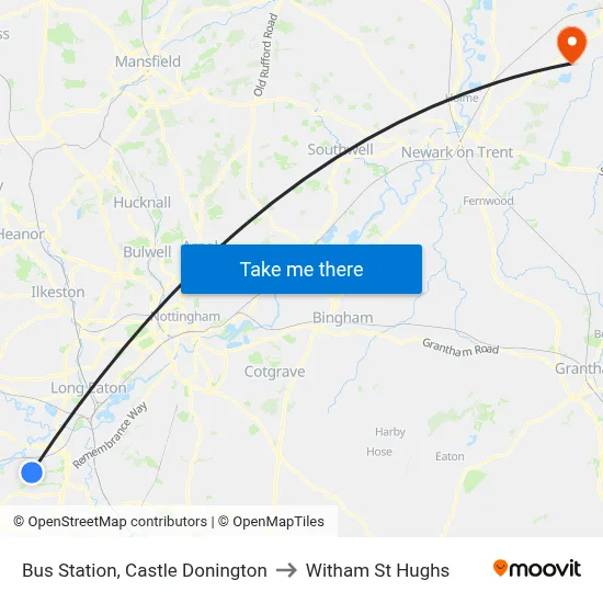 Bus Station, Castle Donington to Witham St Hughs map