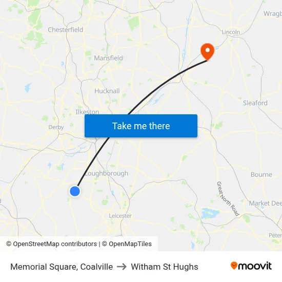 Memorial Square, Coalville to Witham St Hughs map