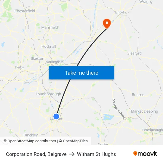 Corporation Road, Belgrave to Witham St Hughs map