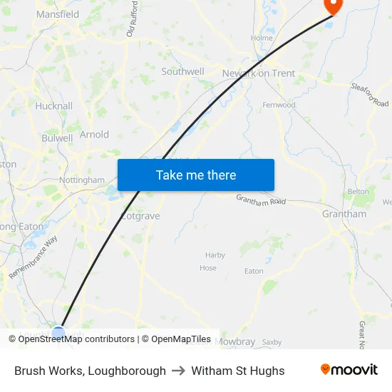 Brush Works, Loughborough to Witham St Hughs map