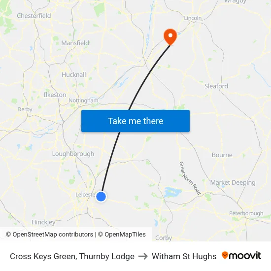 Cross Keys Green, Thurnby Lodge to Witham St Hughs map
