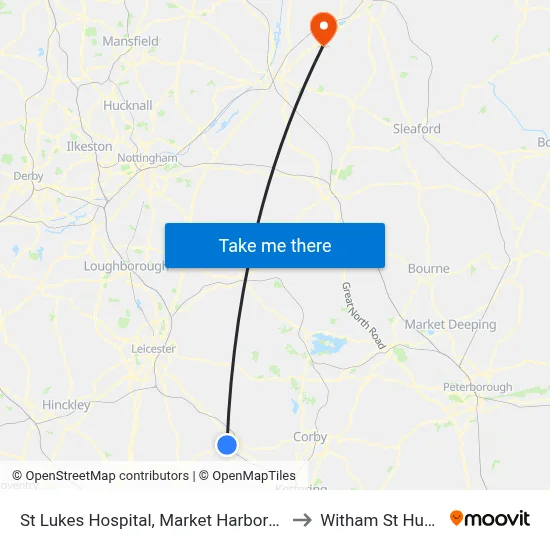 St Lukes Hospital, Market Harborough to Witham St Hughs map
