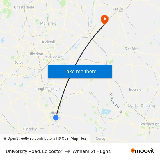 University Road, Leicester to Witham St Hughs map