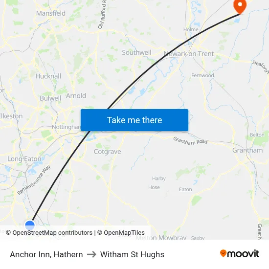 Anchor Inn, Hathern to Witham St Hughs map