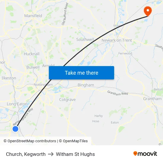 Church, Kegworth to Witham St Hughs map