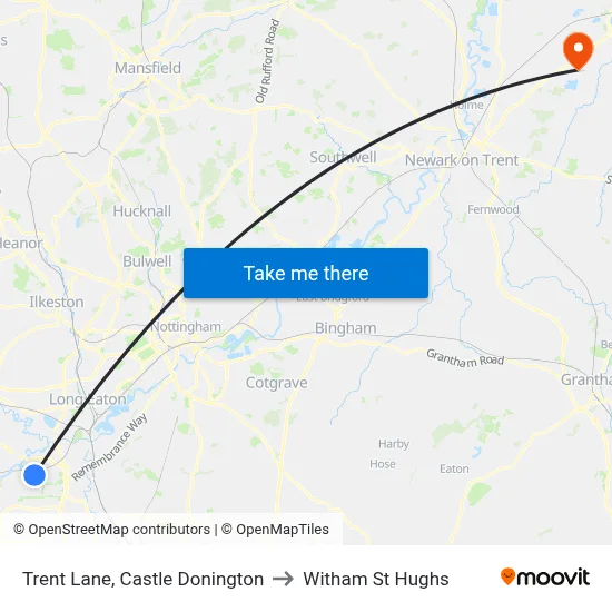Trent Lane, Castle Donington to Witham St Hughs map