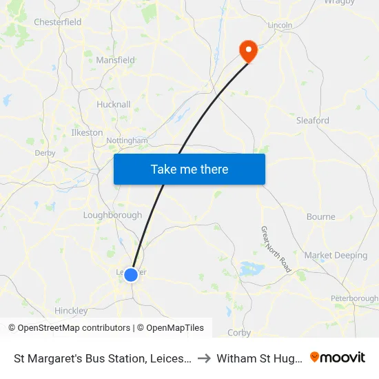 St Margaret's Bus Station, Leicester to Witham St Hughs map