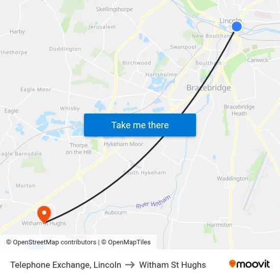 Telephone Exchange, Lincoln to Witham St Hughs map