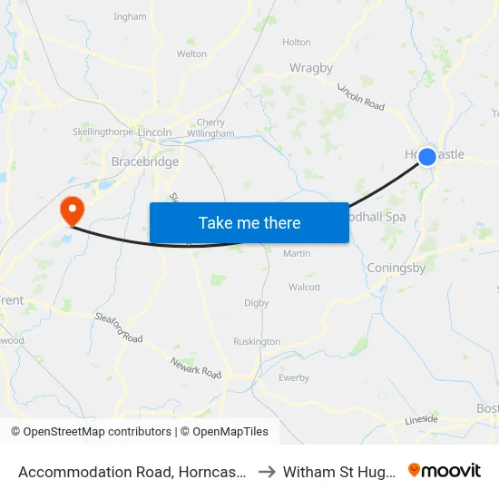 Accommodation Road, Horncastle to Witham St Hughs map