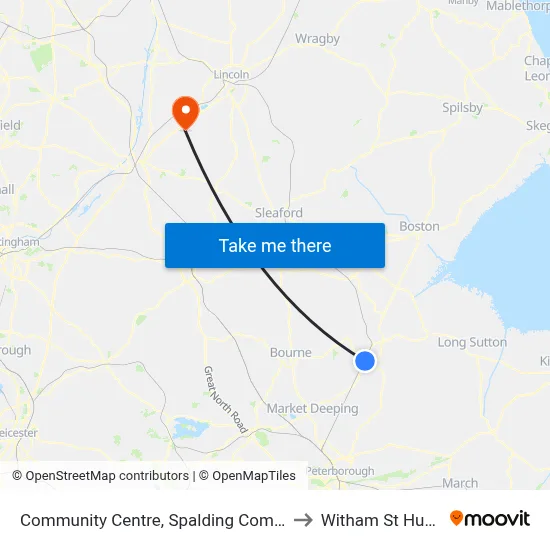 Community Centre, Spalding Common to Witham St Hughs map