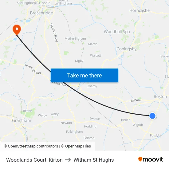 Woodlands Court, Kirton to Witham St Hughs map