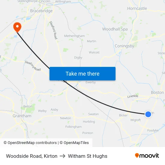 Woodside Road, Kirton to Witham St Hughs map