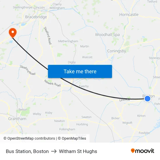 Bus Station, Boston to Witham St Hughs map