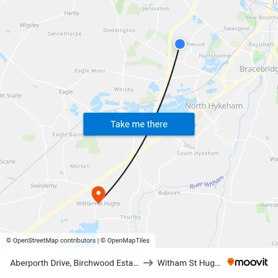 Aberporth Drive, Birchwood Estate to Witham St Hughs map