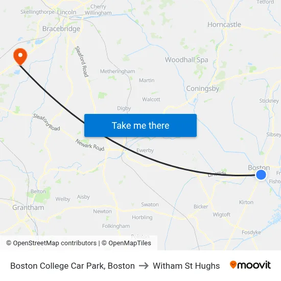 Boston College Car Park, Boston to Witham St Hughs map