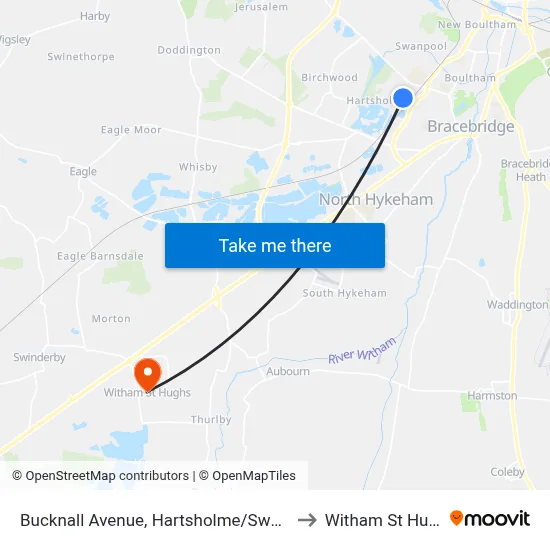 Bucknall Avenue, Hartsholme/Swanpool to Witham St Hughs map