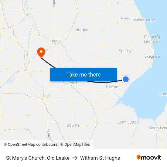 St Mary's Church, Old Leake to Witham St Hughs map