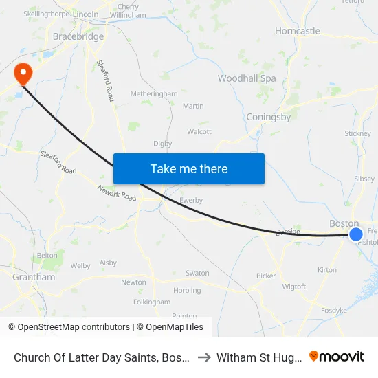 Church Of Latter Day Saints, Boston to Witham St Hughs map