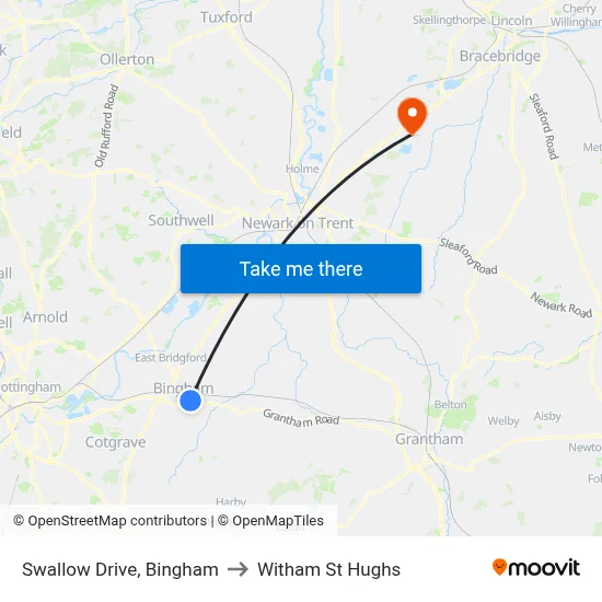 Swallow Drive, Bingham to Witham St Hughs map