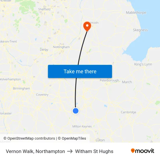 Vernon Walk, Northampton to Witham St Hughs map