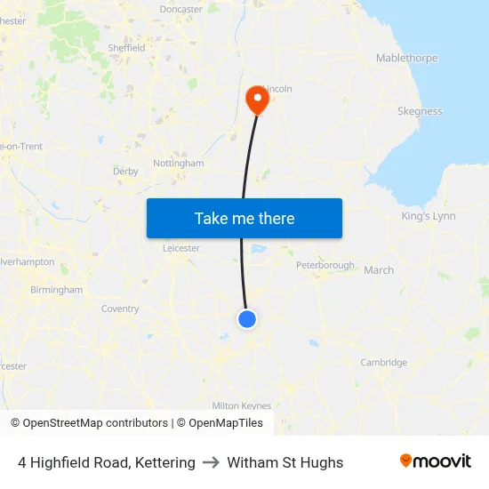 4 Highfield Road, Kettering to Witham St Hughs map