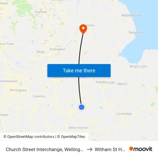 Church Street Interchange, Wellingborough to Witham St Hughs map