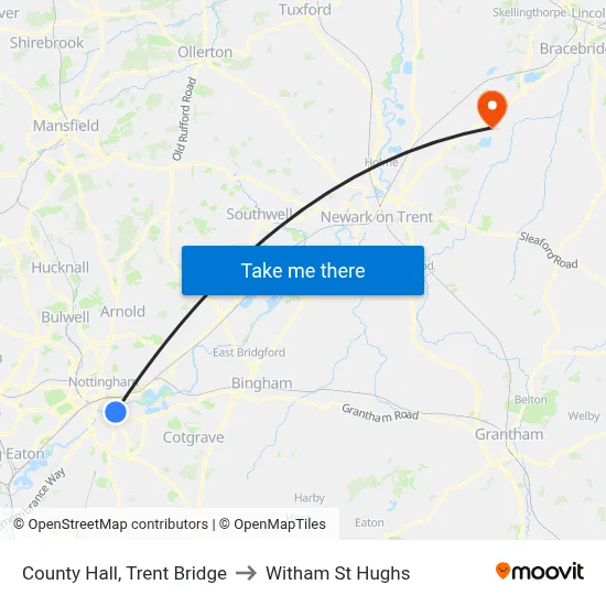 County Hall, Trent Bridge to Witham St Hughs map