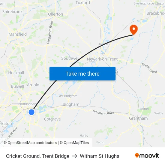 Cricket Ground, Trent Bridge to Witham St Hughs map