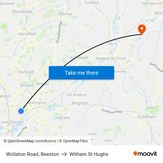 Wollaton Road, Beeston to Witham St Hughs map